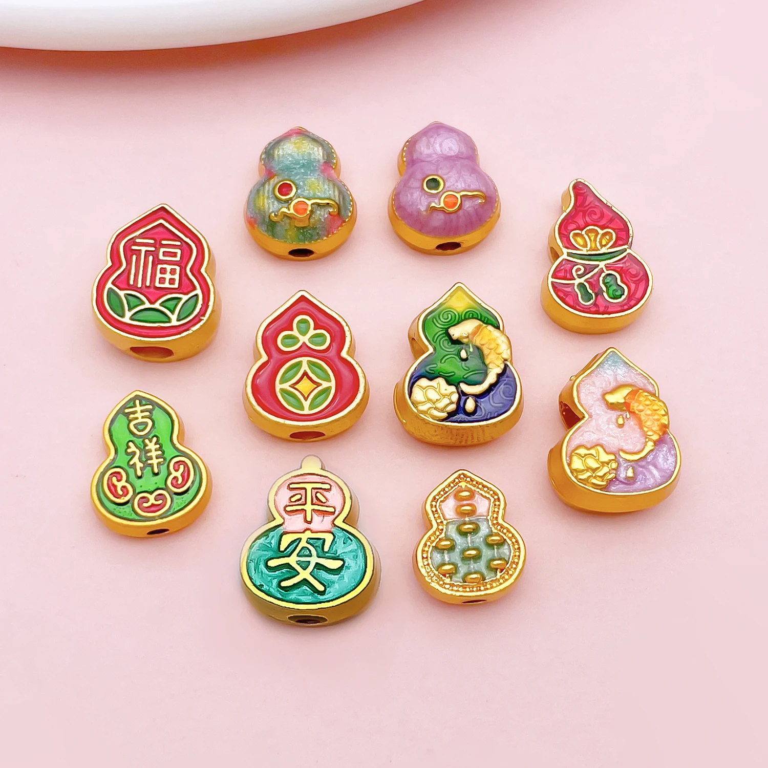 2pcs/10pcs Alloy Enamel Ancient Golden Gourd Spacer Bead Jewelry Making DIY Earrings Charms for Jewelry Bracelets Necklace
