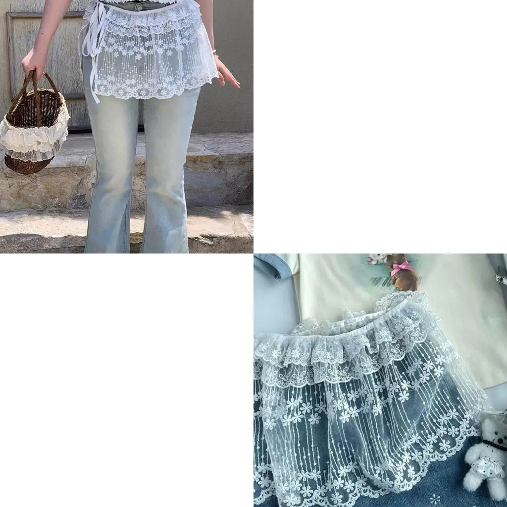 

Korean See Through Flower Lace Mini Apron Skirt Hip Covering Up Scarf Overskirt