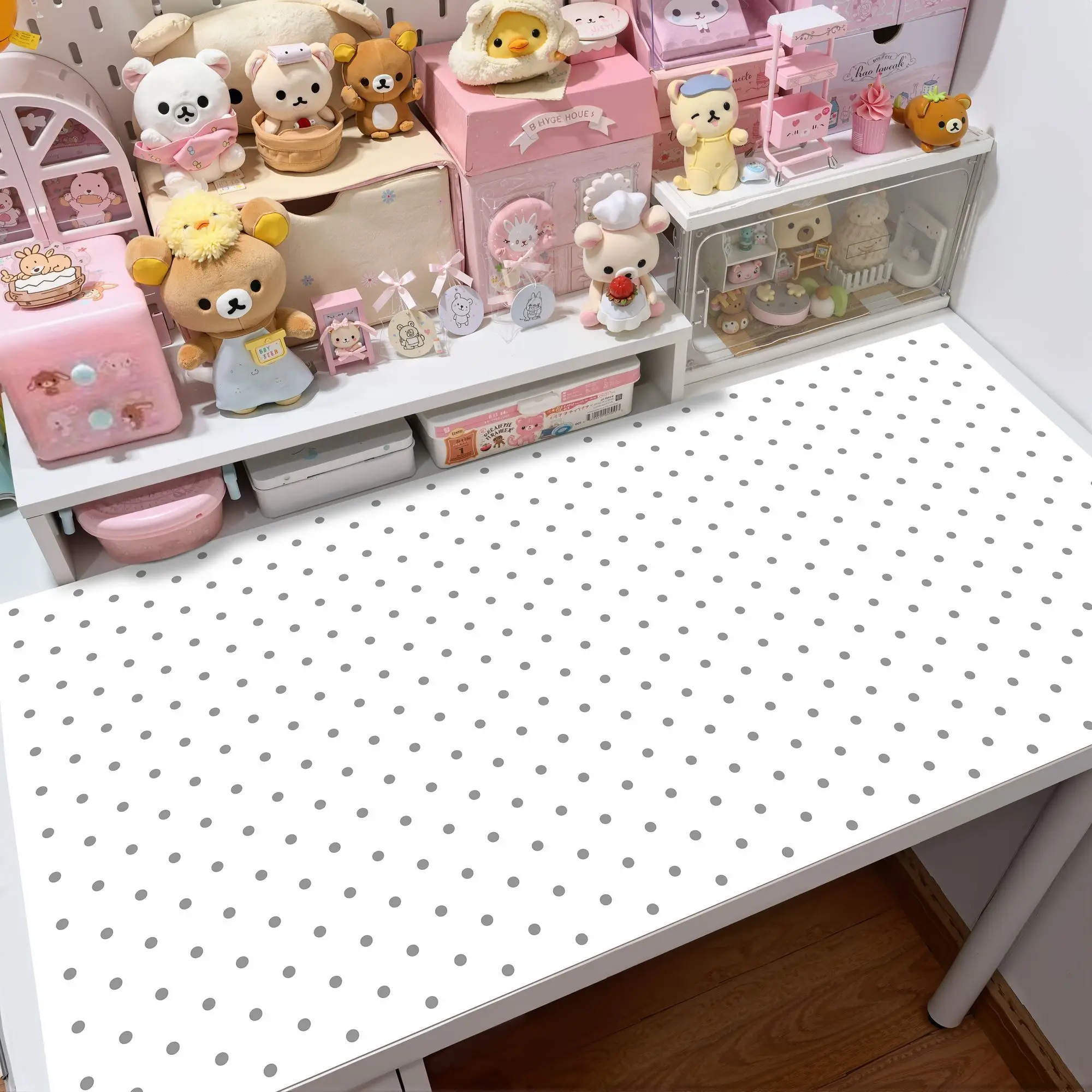 PU Leather Mouse Pad Sweet Pink Lovely Girl Polka Dot Large Size Mouse Pad Office Desk Mat Waterproof Non-Slip Desk Blotter Pad