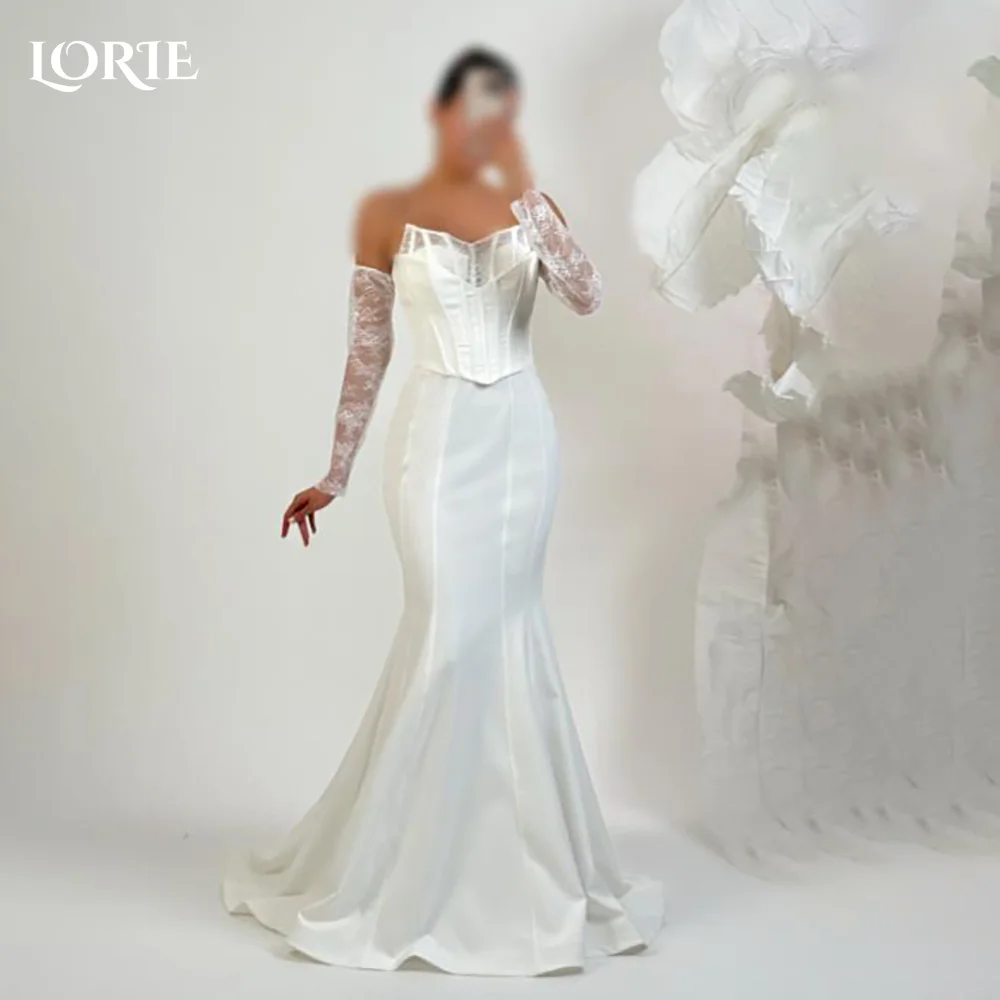 

LORIE Vintage Lace Mermaid Wedding Dress Long Sleeve Appliques Off Shoulder Corset Bridal Gown Princess Bride Gown Customized