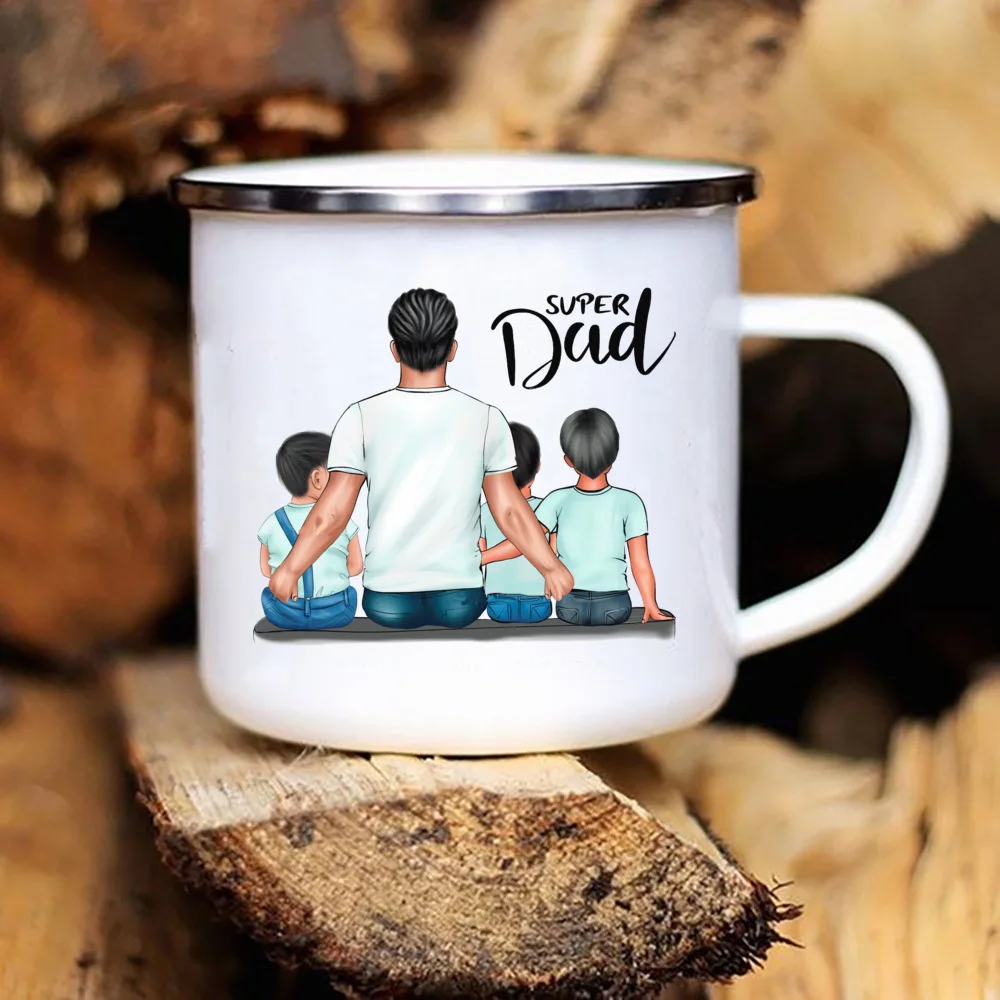 Super Dad Printed Mug Creative Coffee Tea Cups Daddy Life Drinks Beer Wine Cup Enamel Mugs Handle Drinkware Father\'s Day Gifts