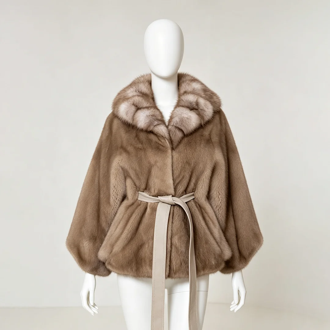 Women's Faux Fur Belted Cape Coat 7