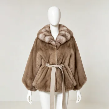 Women's Faux Fur Belted Cape Coat 7