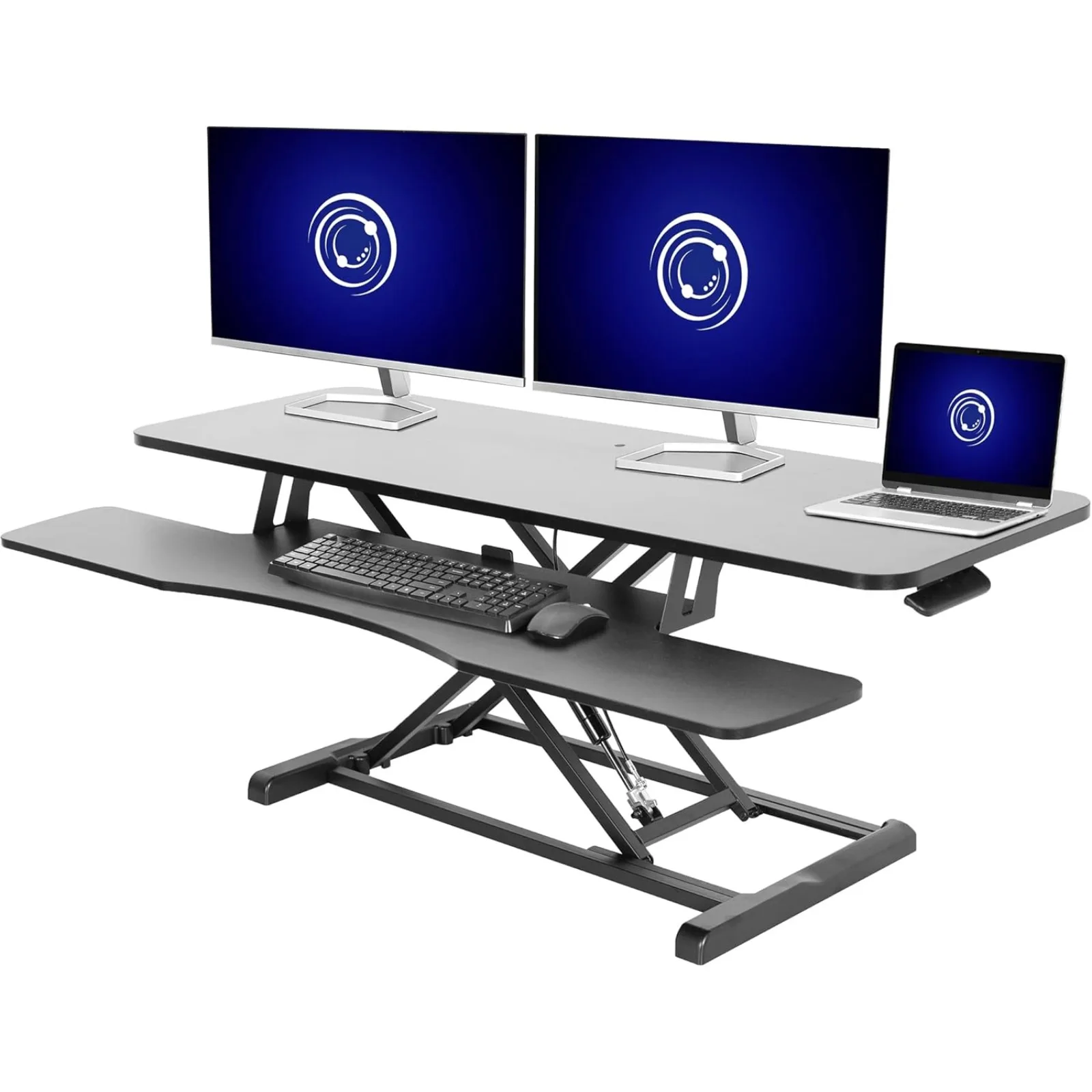 Convertidor de escritorio de EE. UU. de 42 pulgadas, serie K, elevador de altura ajustable para colocar, monitor dual y estación de trabajo para computadora portátil con teclado ancho,