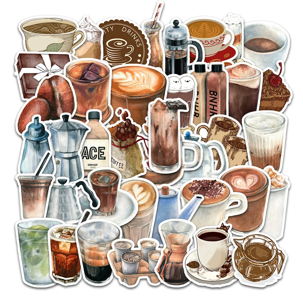 

10/20/40PCS Ins Style Cartoon Coffee Dessert Coffee Potty Slides Waterproof Decal Kids Toy DIY Skateboard Motorcycle Helmet