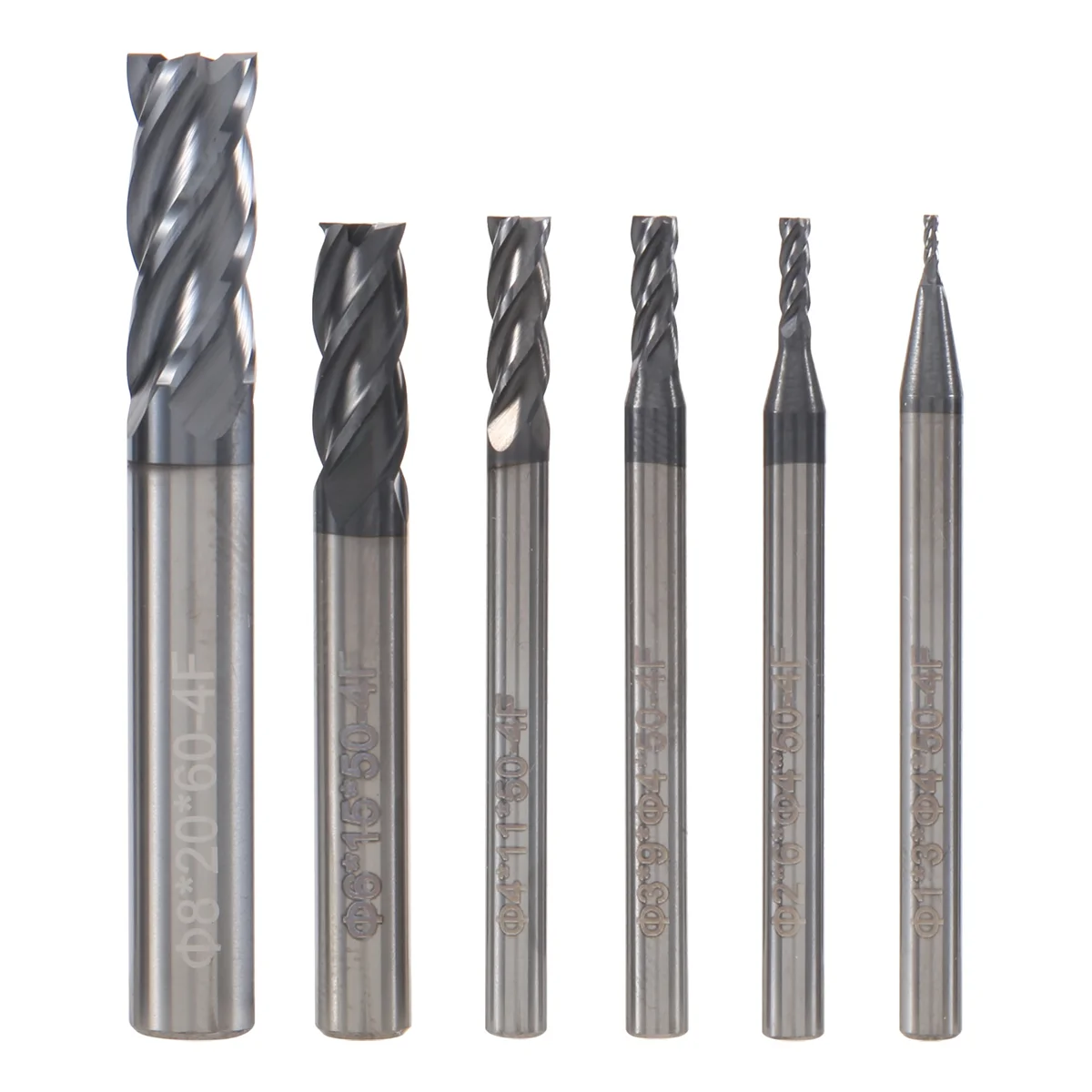 6ชิ้น4ร่องชุดดอกกัดสำหรับเหล็กกัด CNC คาร์ไบด์เหลี่ยมดอกเราเตอร์แบบเกลียวเส้นผ่าศูนย์กลาง (1 2 3 4 6 8มม.)