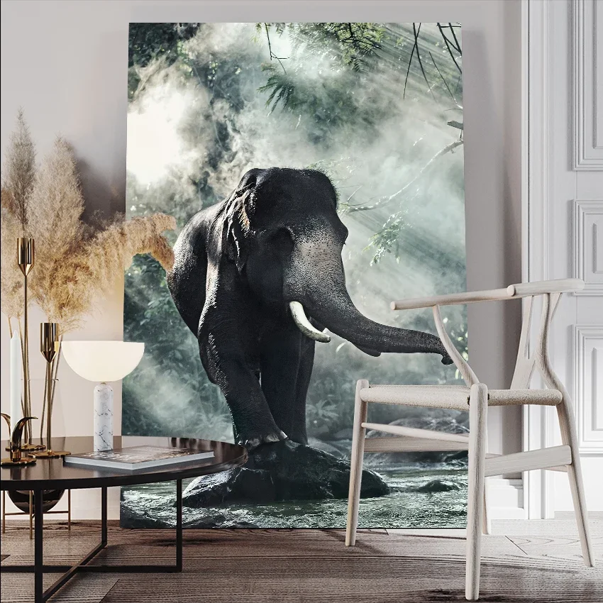 Monalt Jungle Wild Animals Wall Art Canvas Painting With Frame Elephant Peacock Tiger Parrot Flamingo Poser Modern Abstrac