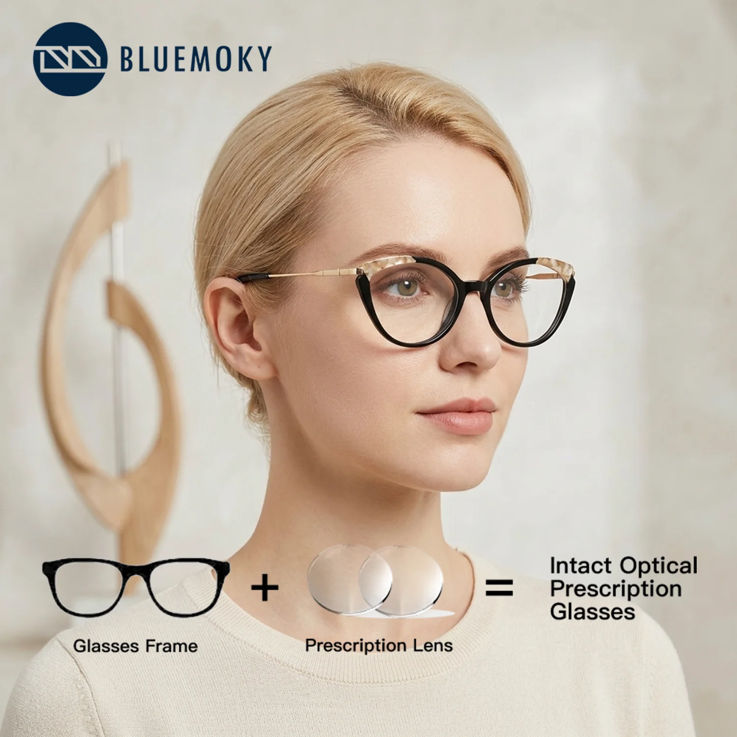 

BLUEMOKY (M Size) Metal Prescription Glasses Women Photochromic Anti Blue Light Butterfly Optical Eyeglasses
