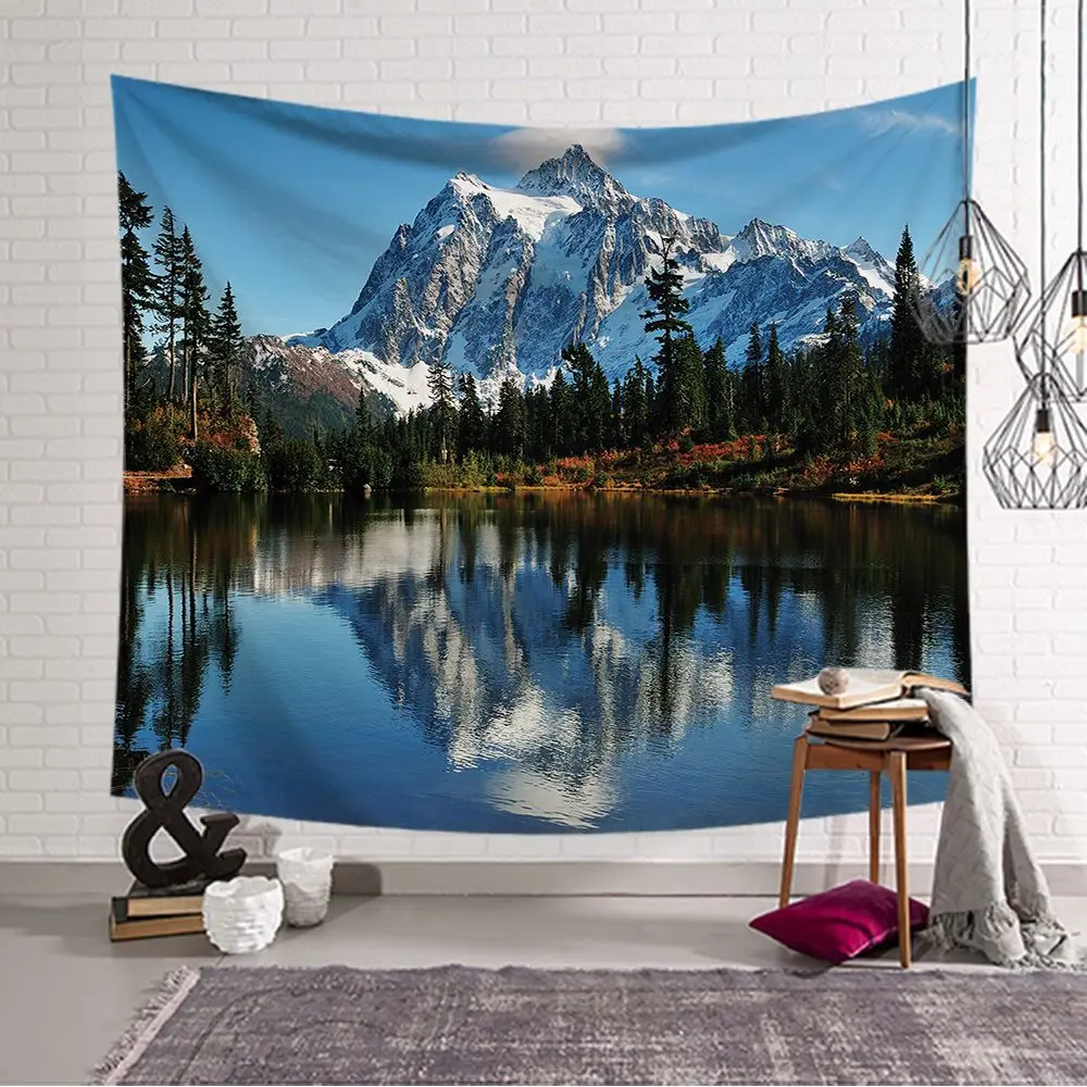 Mountain roll lake view cheap tapestry art psychedelic wall hanging beach towel mandala decorative