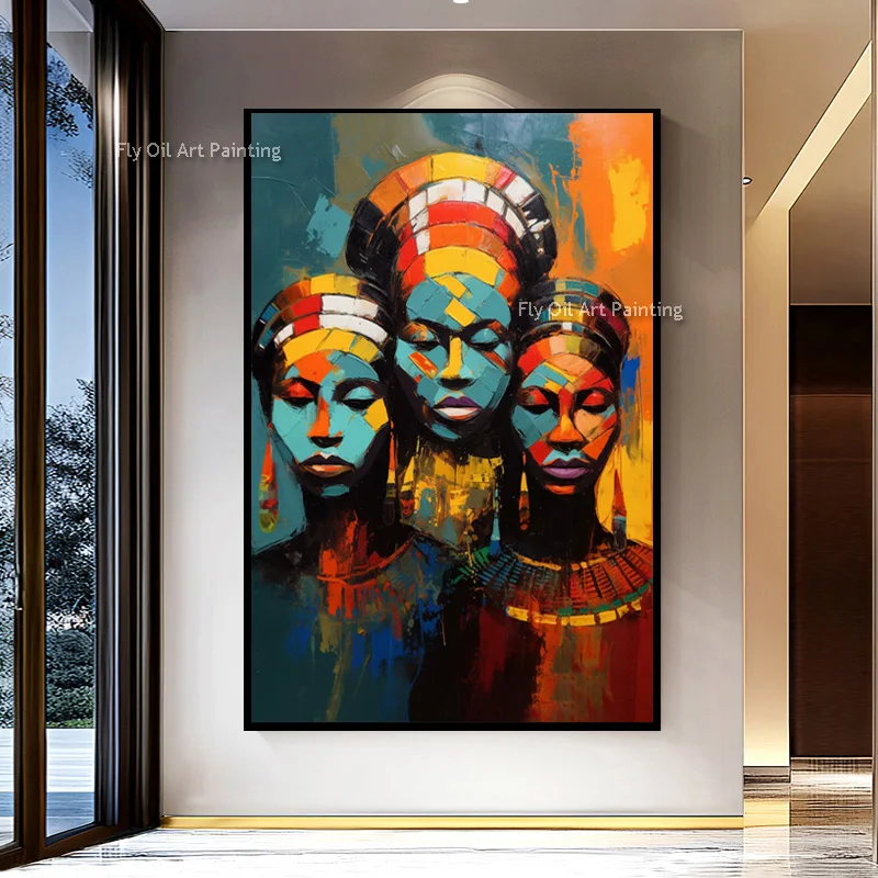 Popular Abstract Blue Orange Space Cat Wall Art On Canvas Special Design Handmade Black Blue Orange Women Portrait Oil Painting