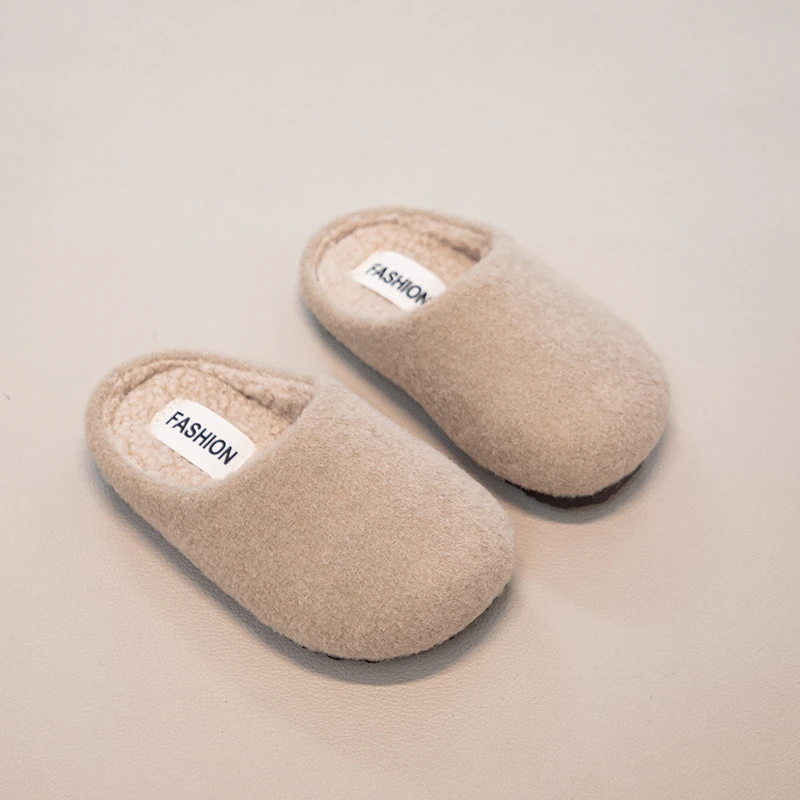 الأطفال فروي النعال 1-16 سنة الكاكي مبطن بنين بنات أحذية قطنية رمادي غامق شقة عدم الانزلاق الاطفال الطفل نعال من القطن