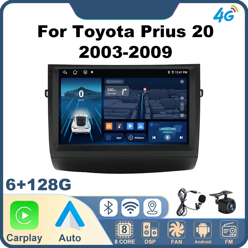 Autoradio Multimedia Video Player GPS Draadloze Carplay voor Toyota Prius 20 2003-2009 8 core 4G DSP Auto Scherm Android Auto Stereo