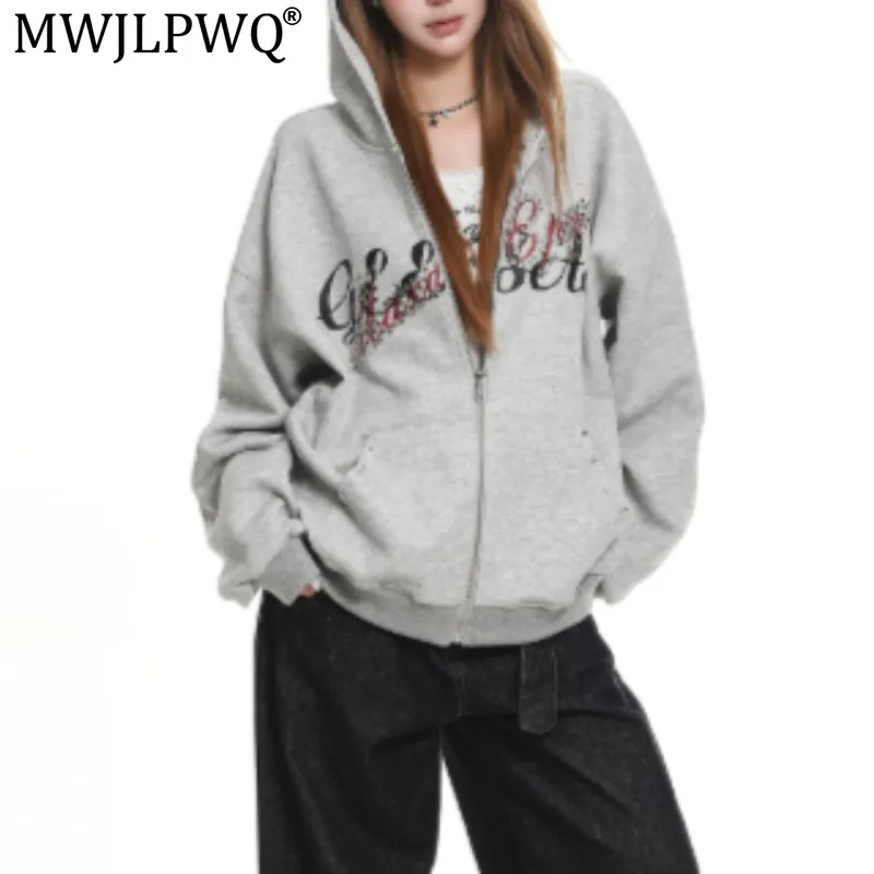 MWJLPWQ Men's Hooded Sweatshirt Jacket For Spring Autumn Casual Loose Design Rivet Letter Print Streetwear Trendy Tops 20553