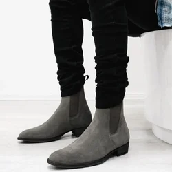 New Gray Chelsea Boots for Men Faux Suede Flock Business Mens Short Boots Ankle Boots for Men