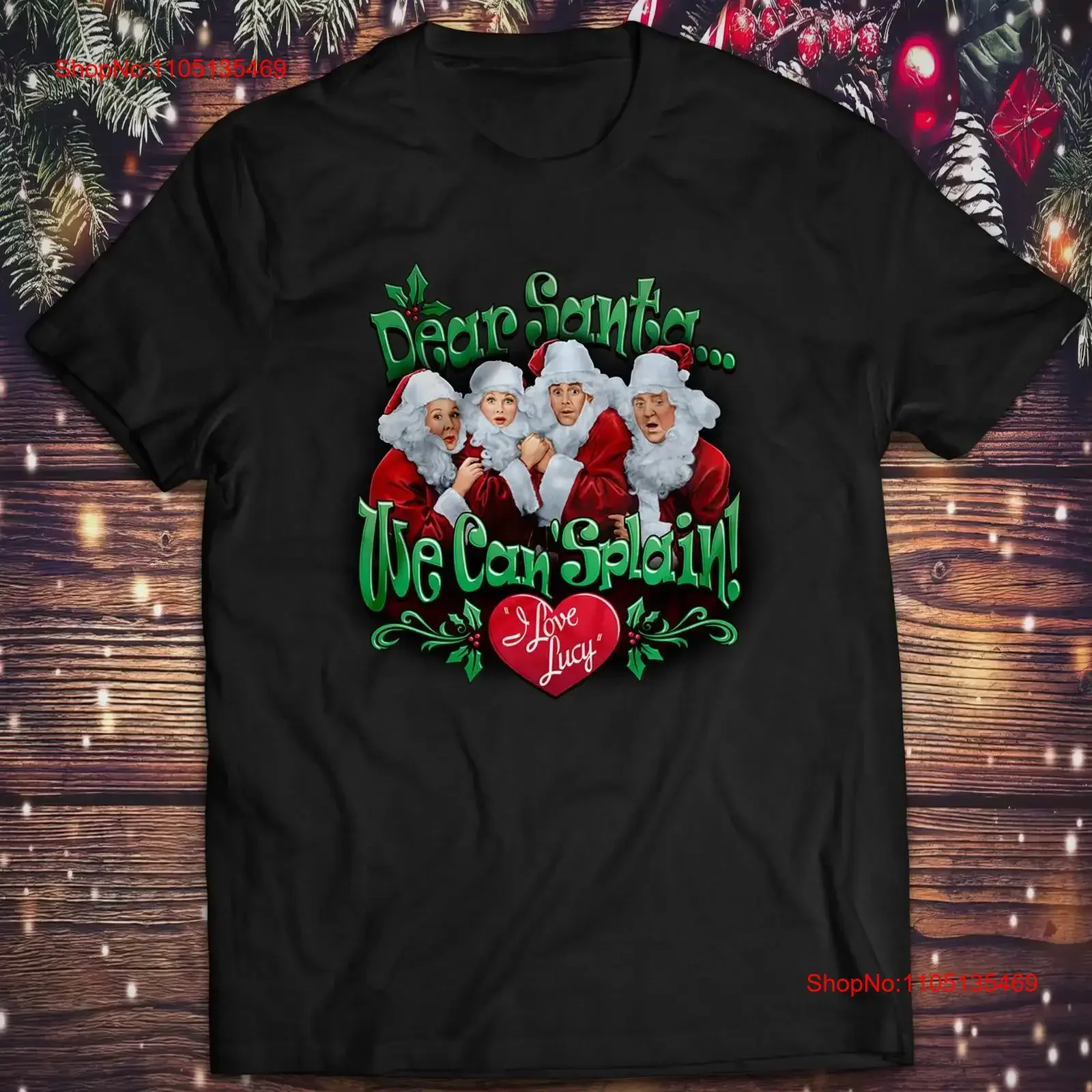 Classic I Love Lucy Christmas T Shirt Lucille Ball Movie santa claus vintage Washed graphic homme designer clothes Versatile