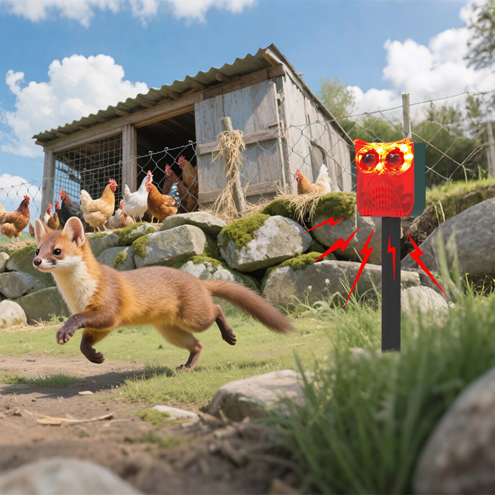 

Solar Outdoor Motion Sensor Alarm Waterproof Home Security Alarm Dog Barking&Gunshot Sound Animal Repeller Loud Noise Maker