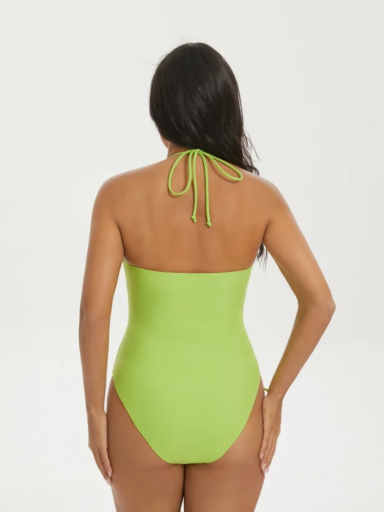 Fashion Sexy Solid Color One Piece Swimsuit Women Halterneck Swimwear Bathing Suit Beachwear Monokini Female Swimming Suits