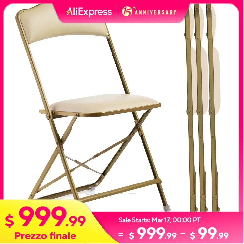 Folding Chairs with Padded Seats 4 Pack, Foldable Chair with Heavy-Duty Steel Frame, Elegant Bridge Chairs for Outside, Home