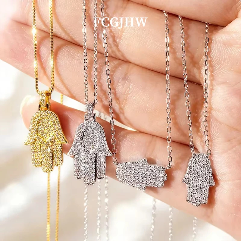 FCGJHW 18k Plated Certified Moissanite Necklaces for Women Hand Shape Full Diamond Pendant Dainty Jewelry Pure S925 Silver 2026