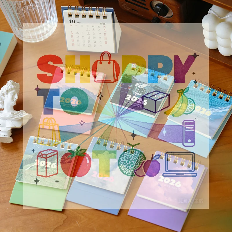 2026 風景ミニ卓上カレンダークリエイティブコイルカレンダープランナーデスクトップ装飾装飾オフィス文具