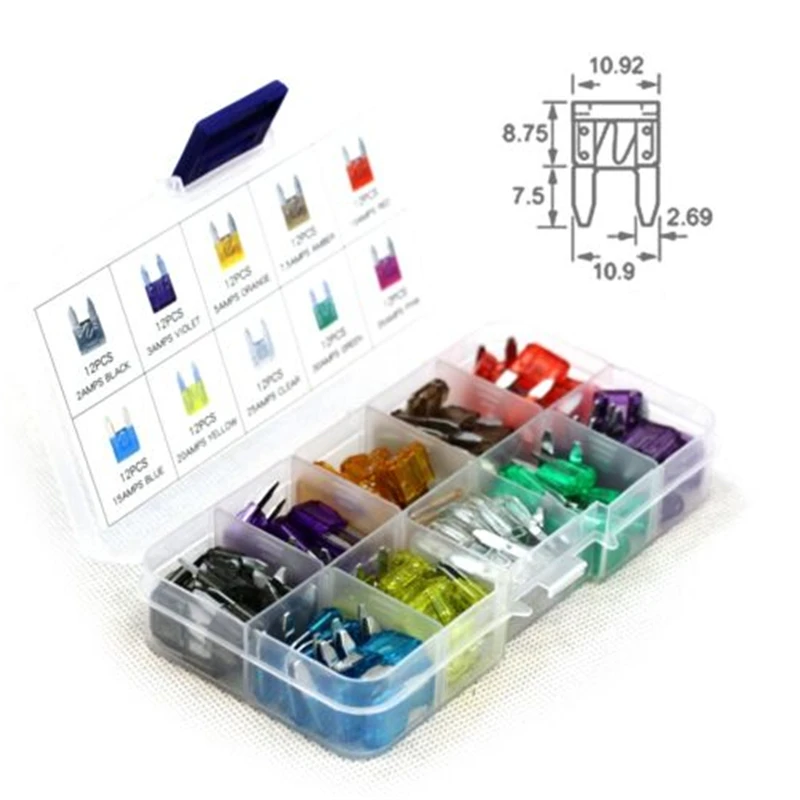 120Pcs Mini Car Boat Truck Blade Fuse Box Assortment 2A 3A 5A 7.5A 10A 15A 20A 25A 30A 35A