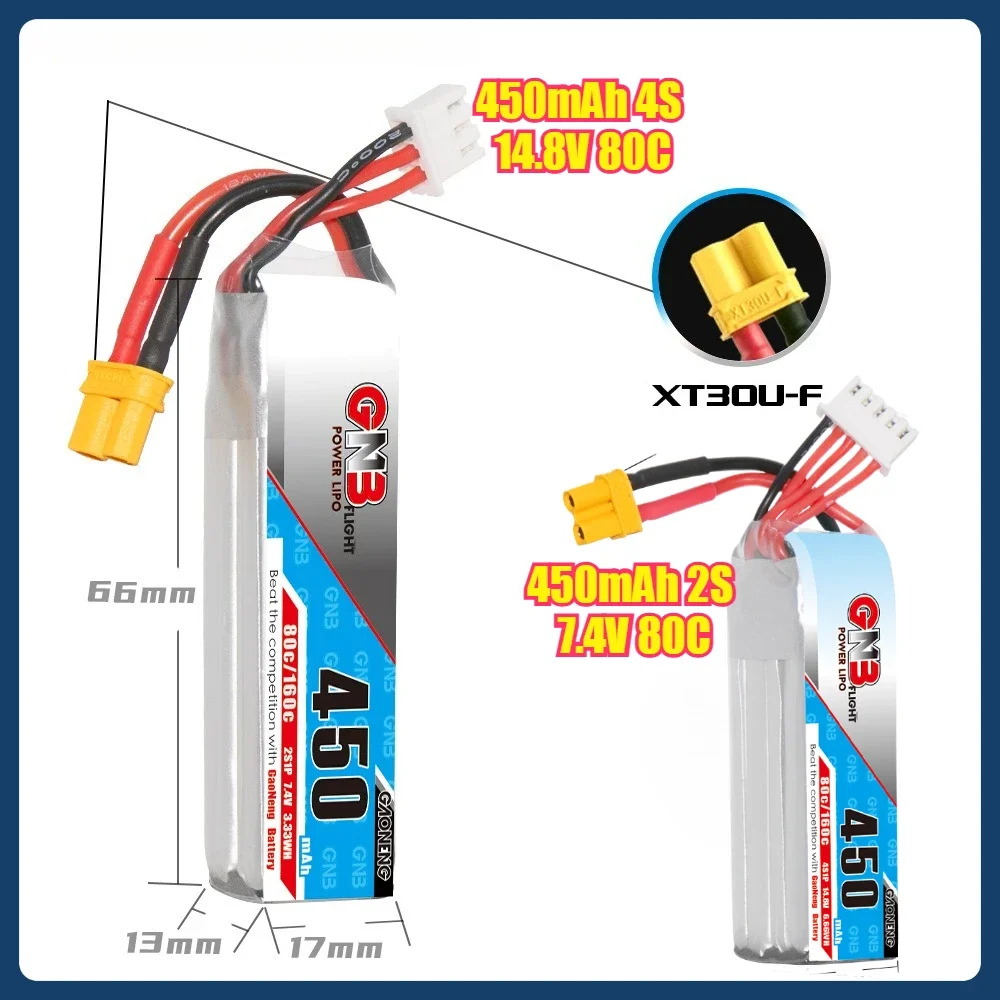 SWZY 450mAh 80C 2S 7.4V/4S 14.8V LiPo Battery for Tinyhawk II Small Helicopter Multirotor Mini Micro FPV  with XT30 Connector