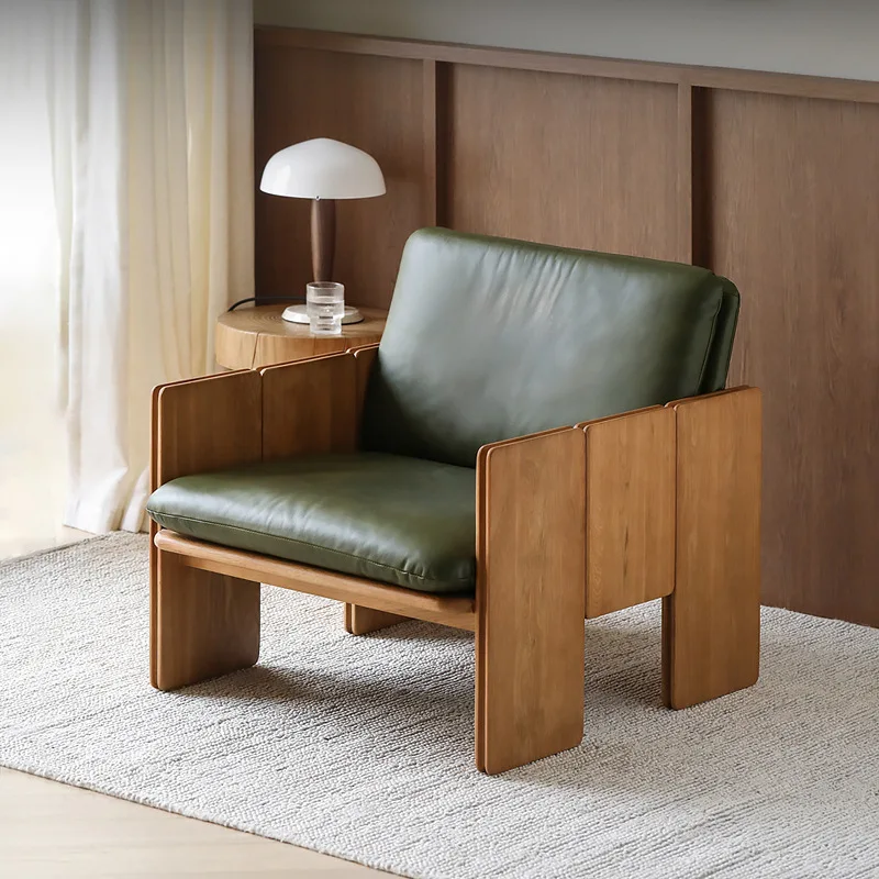 

Furniture antique aniline leather solid wood Wanaka living room single sofa leisure chair