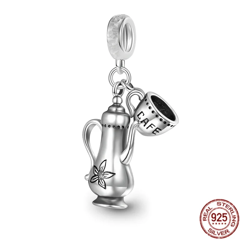 Espátula y olla de café desgastada de Plata de Ley 925, sartén, colgante, abalorio de joyería, compatible con pulsera Pandora Original, gran oferta