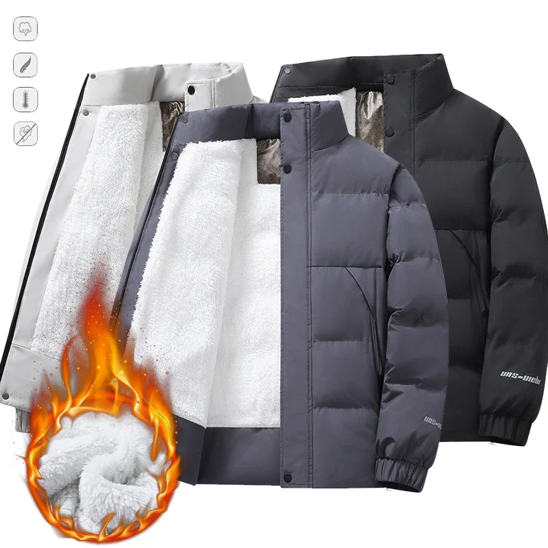 

Men Fleece Lined Parka Jacket Thick Minimalist Stand-Collar Warm Coat Plus Size Soft Lining Outdoor Casual Daily Wear Outerwear