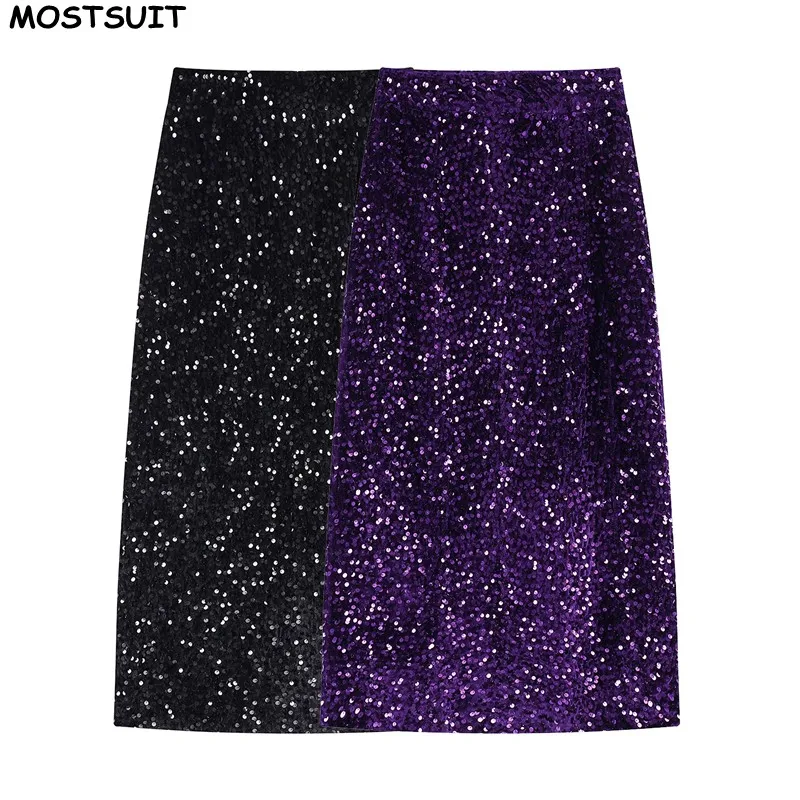 Velvet Sequined Bodycon Skirts For Women Stylish Chic Fashion Sexy Club High Waist Ladies Women's Skirt Ropa Mujer 2024