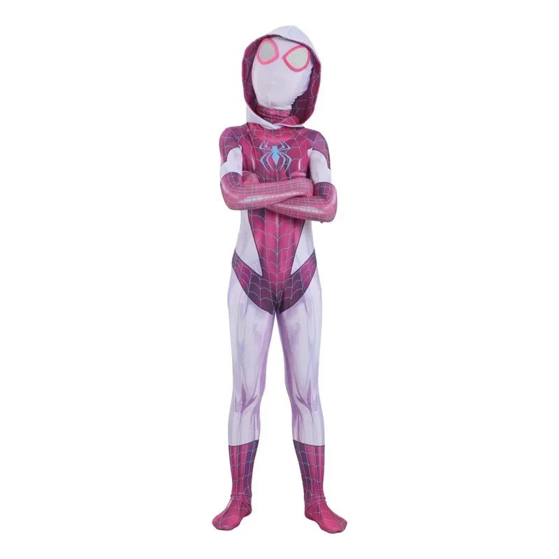 Spiderman Gwen Cosplay Stacy Jumpsuits Meisje Zentai Kostuum Voor Halloween Feest Vrouwelijke Spin Pak Voor Kinderen Kostuums Met Masker