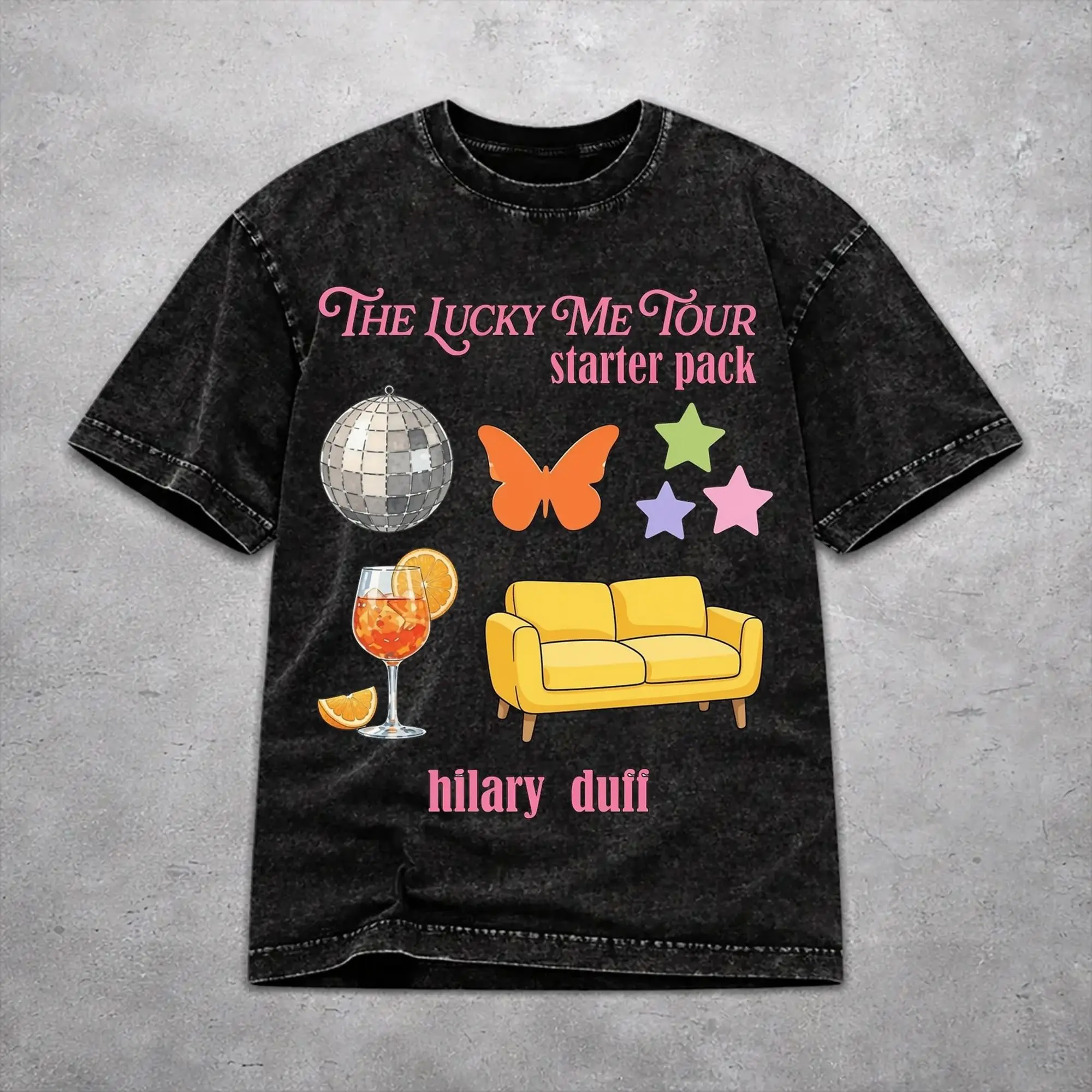 Oversize Hilary Duff Lucky Me Tour 2026 Outfit T-Shirts for Men Women  Washed Cotton Tee Shirts Clothing