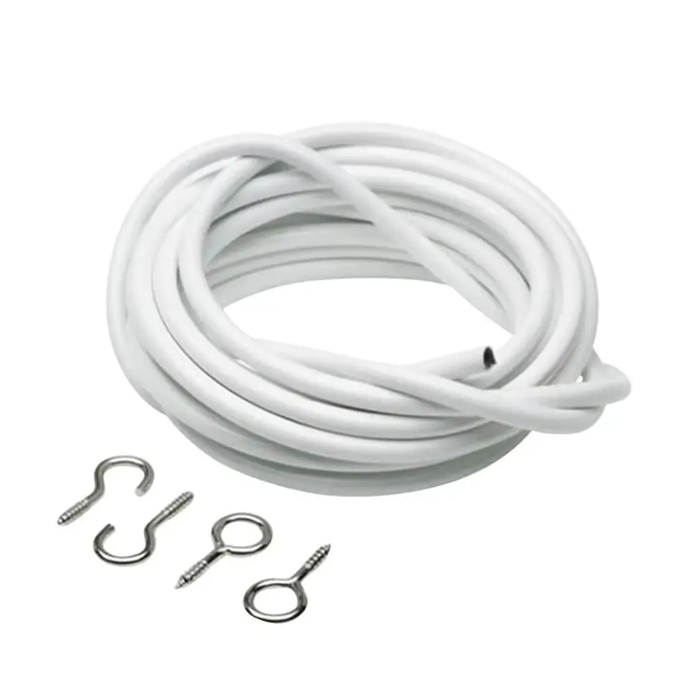 1Set Durable 2/3/4/5 Meters Curtain Spring Rope PVC Steel with HOOKS EYES Window Cord Cable Net White Wall Hanging Line