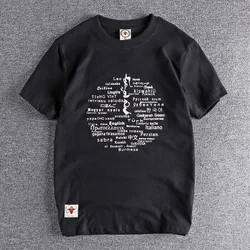 Summer American Retro Short Sleeve O-neck Creative Letter Printed T-shirt Men's Fashion 100% Cotton Washed Old Youth Casual Tops