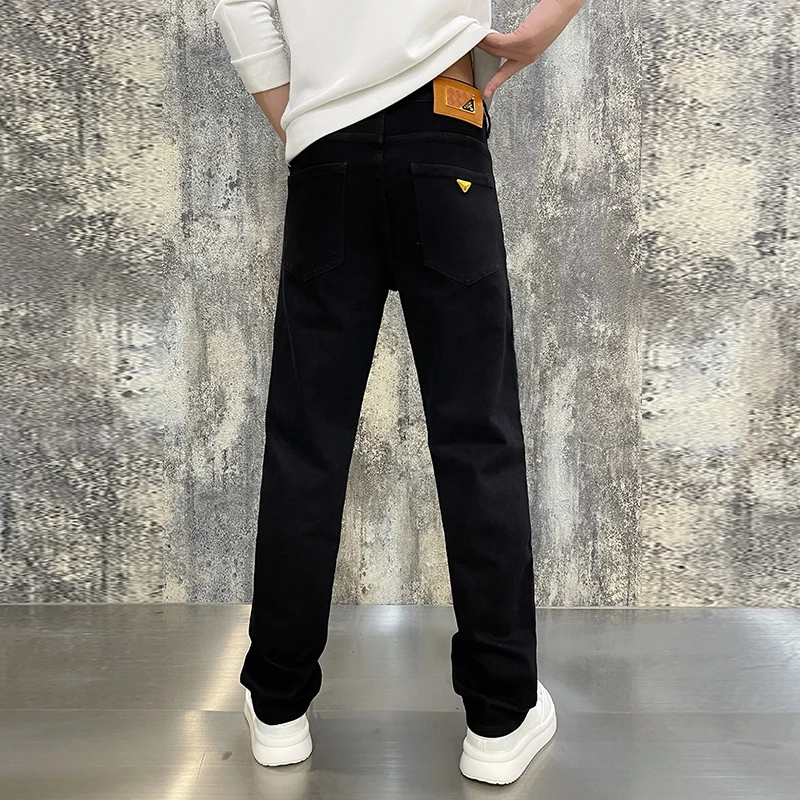 Jeans larghi da uomo europei di fascia alta di lusso leggero nero versatile moda casual pantaloni da uomo pantaloni da uomo