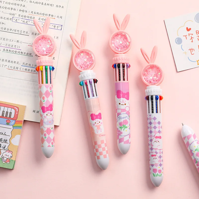10-color Ballpoint Pen, Cartoon Rabbit, Student Press Test, Office Multi-color Signature Pen, Office Accessories Pen
