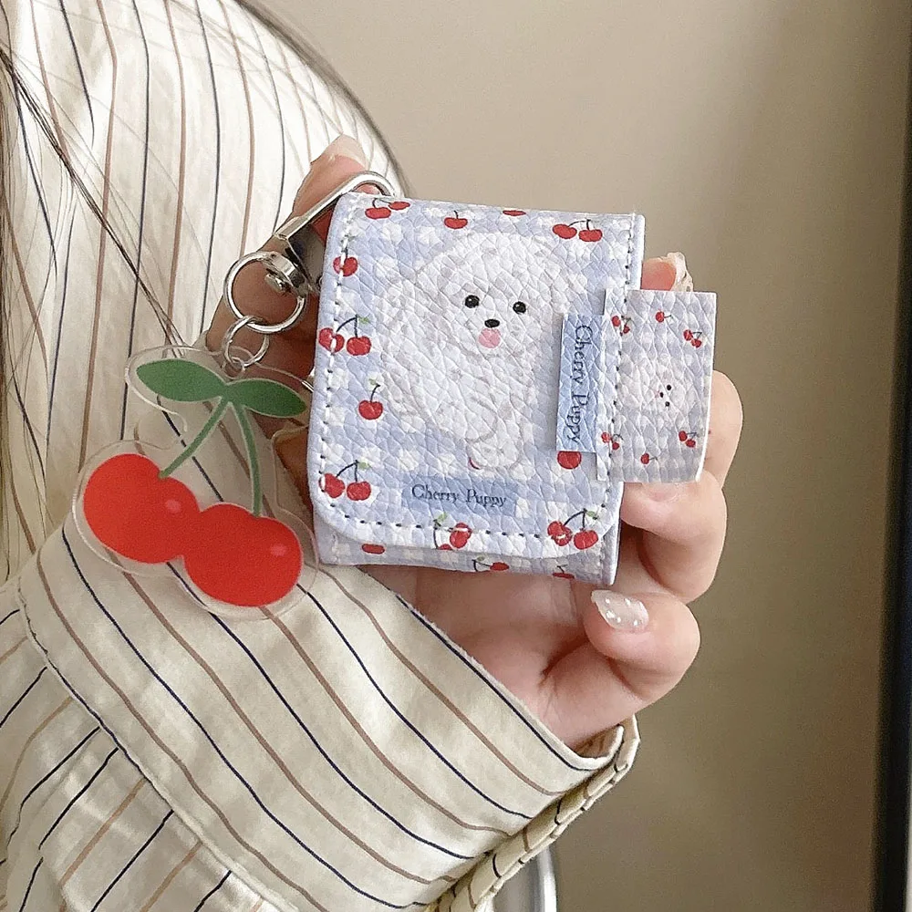 Cute Lattice Red Cherry Cartoon Dog Leather Bag Earphone Case For Airpods 3 Pro Protective Cover For Airpods 1 2 With Keychain