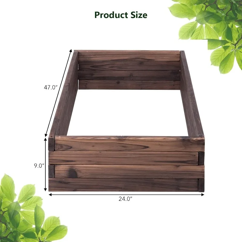 Giantex Raised Garden Bed, Wood Planter Box, Outdoor Planting Bed for Vegetable Flower, Rectangular Planter for Patio and Lawn