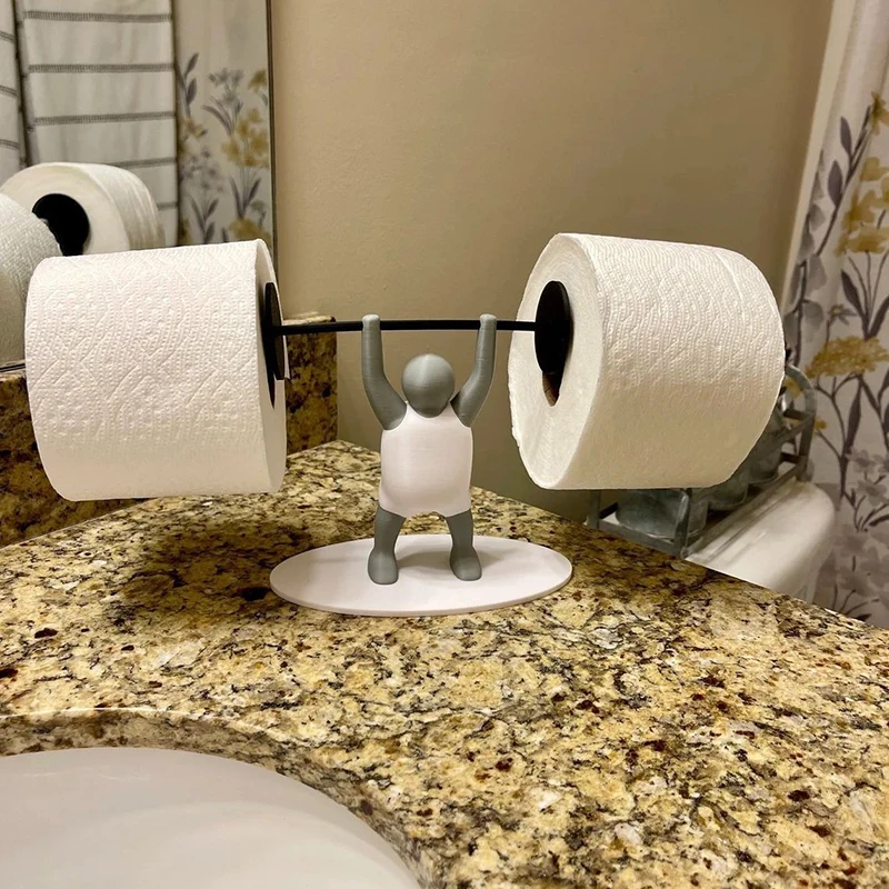 Creative And Fun 3D Print Weightlifting Figurine, Toilet Paper Holder, Unique Roll Paper Holder, Bathroom Decoration Accessories