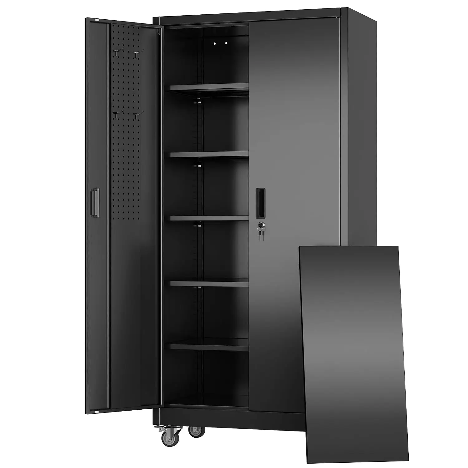 Metal Garage Storage Cabinet with Wheels and Door Pegboard | Garage and business storage for tools and office, Customized
