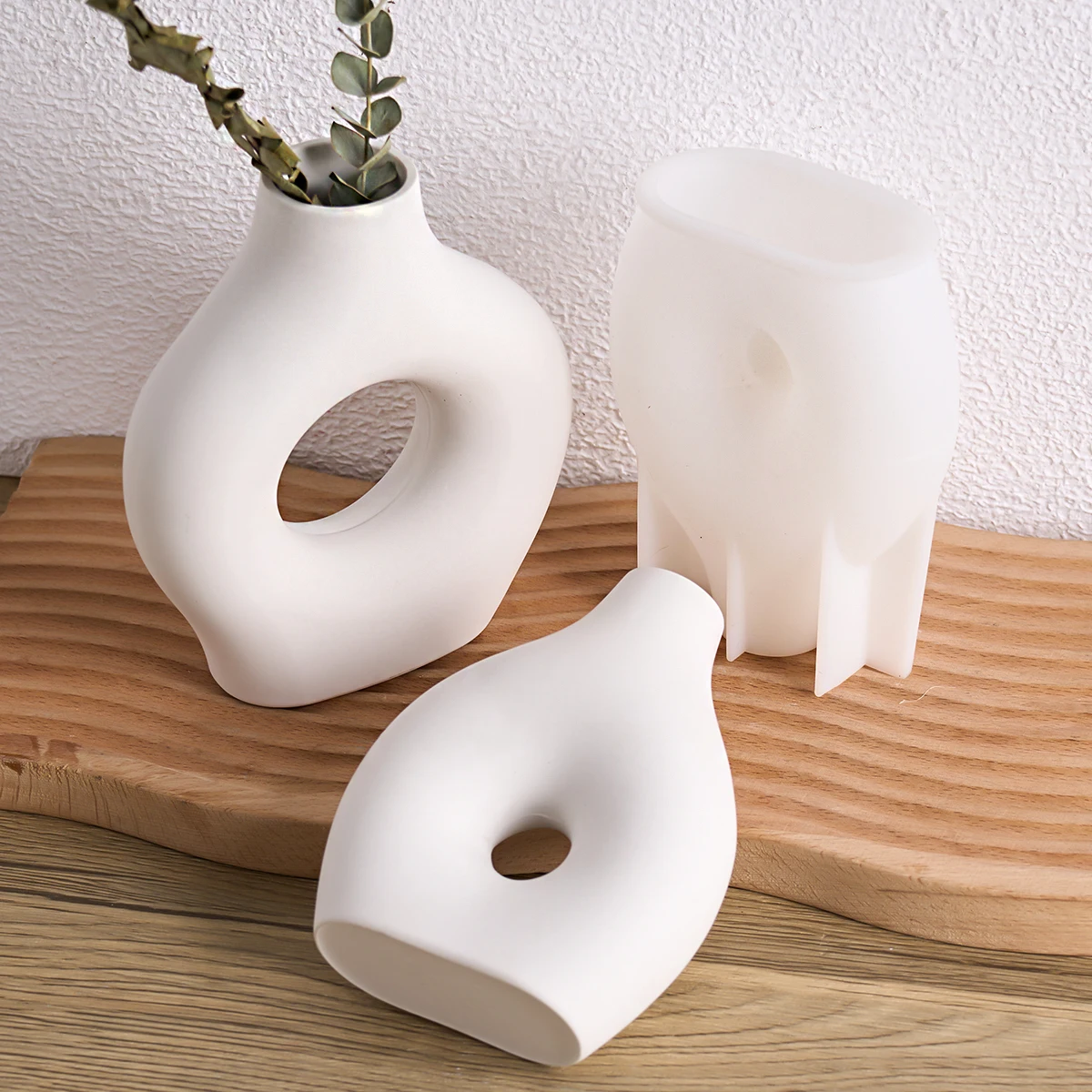 Nordic Style Vase Silicone Mold with Free Clips DIY Irregular Hollow Oval Flower Arrangement Concrete Gypsum Molds Home Decor