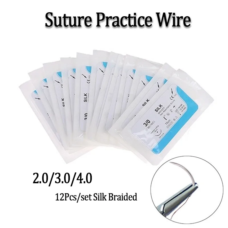 12Pcs Suture Silk Medical Thread Suture Kit with for Medical Teaching Practices Practice Kit Suture Silk Medical