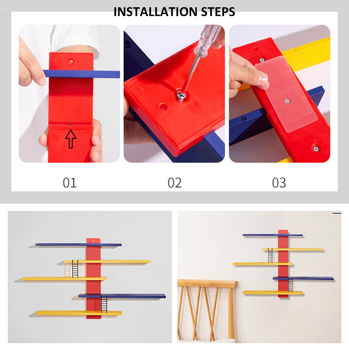 Figure Toy Display Stand Wall Mounted Handwork Blind Box Floating Shelves DIY Colorful Display Rack Ladder Storage Display Rack