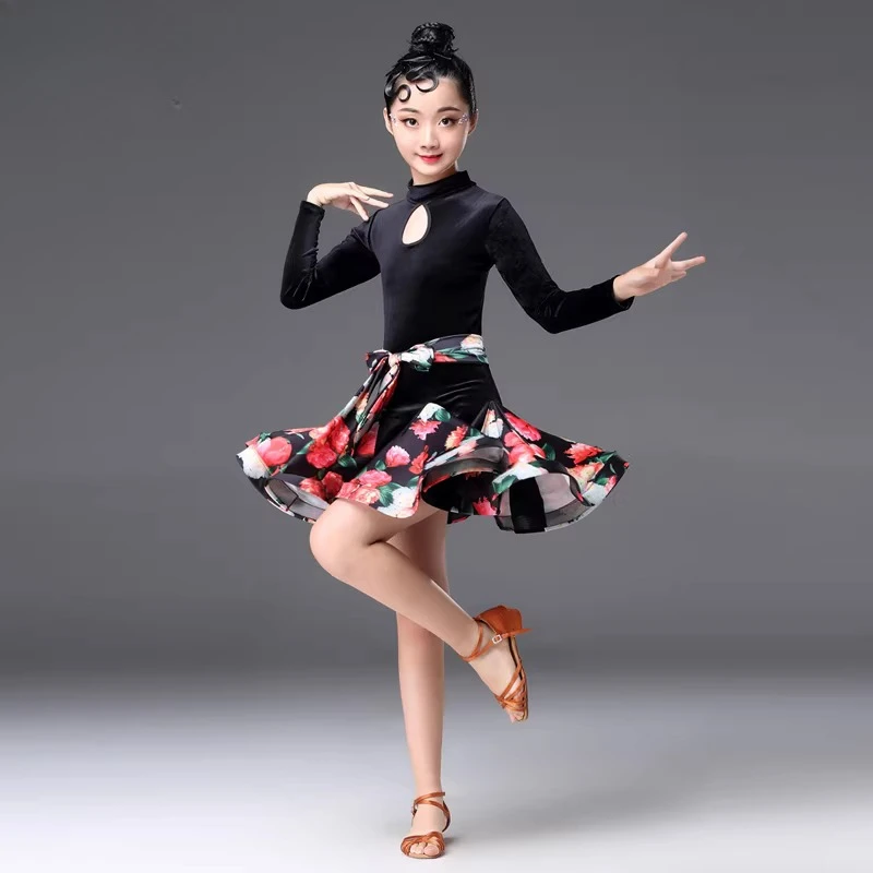 

Новые костюмы для латиноамериканских танцев для детей, с длинными рукавами, для девочек, для тренировок, осень-зима