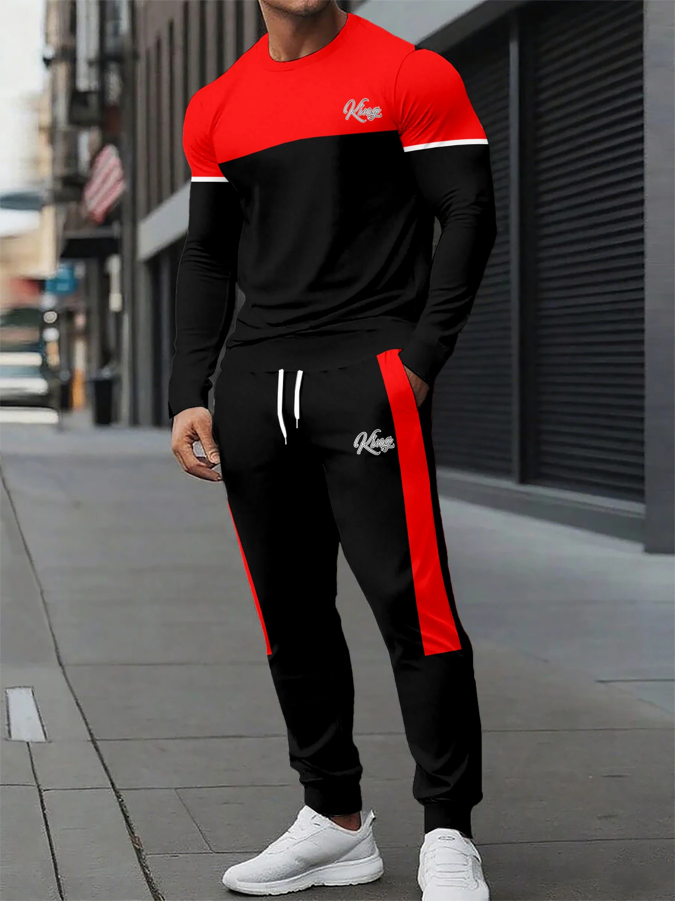 Conjunto de cuello redondo de manga larga para hombre, moda urbana urbana, 2 uds., Top informal de cuello redondo para uso diario, estilo largo holgado informal para exteriores