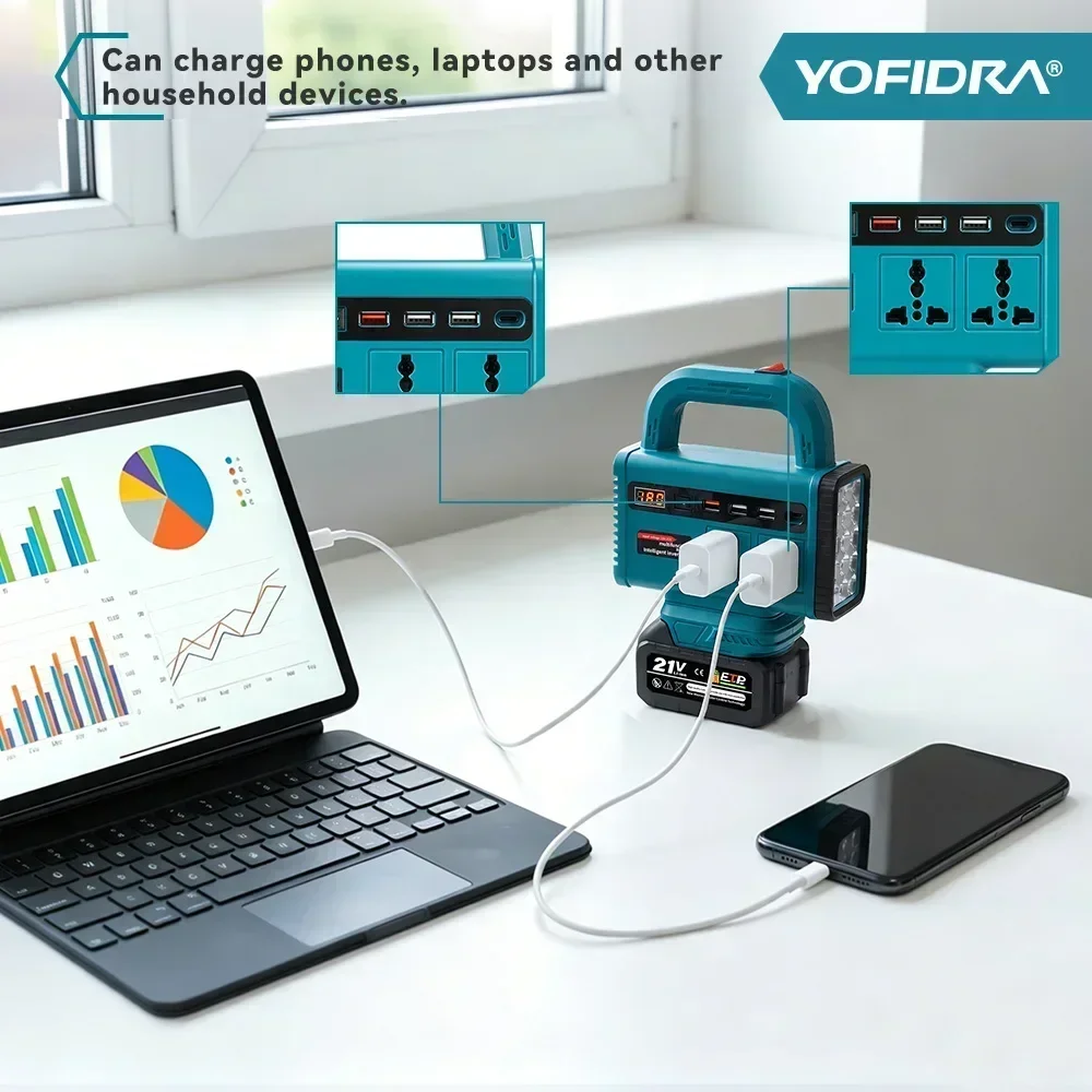 YOFIDRA Tragbarer Wechselrichter 110V/220V Tragbarer Generator für Outdoor-Camping Notstromversorgung für Makita 21V Akku – Detail 6
