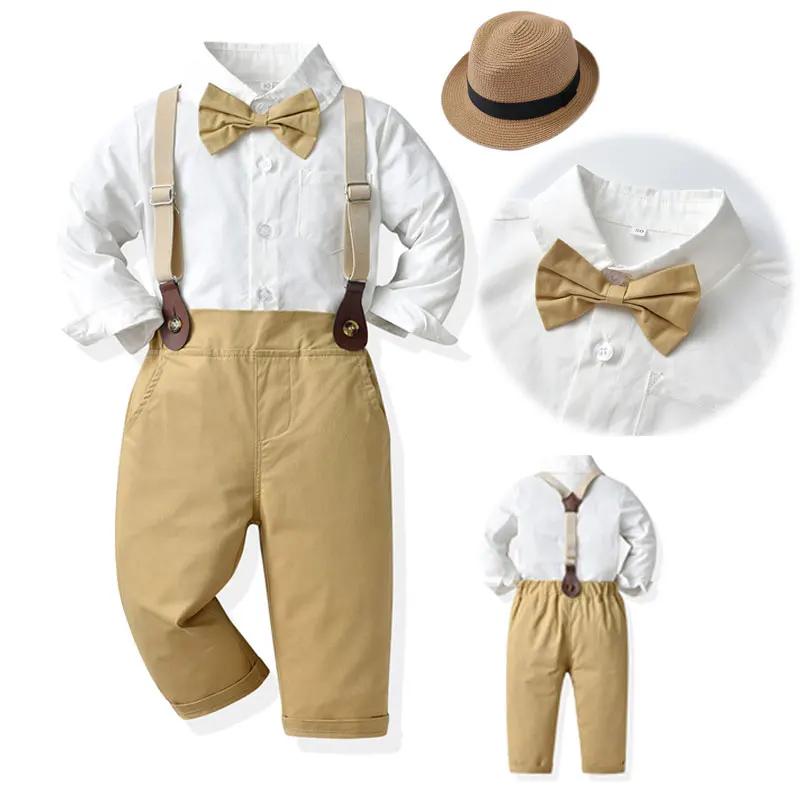 Kids Clothes for Baby Boy Wedding Formal Party Gentleman Suits Baby Boy Clothes Set Safari Jungle Costume Khaki Suit Set 1-12Y