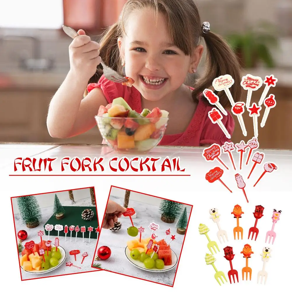 Christmas Hallowee Fruit Fork Kids Food Pick Reusable Salad Box Dessert Toothpick Cake Snack Decoration Lunch Fork Christma U5t7