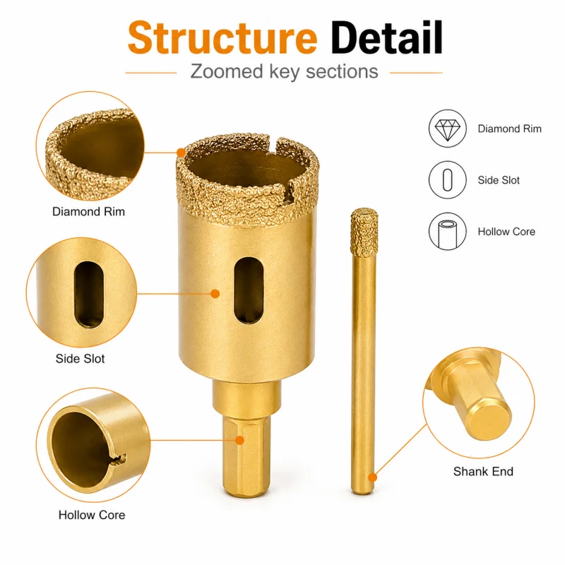 Gold Diamond Hole Saw Drill Bit Set 6-35mm, 12Pcs Hollow Core Hole Opener for Ceramic Tile, Glass, Marble & Stone Wet Drilling - view 3