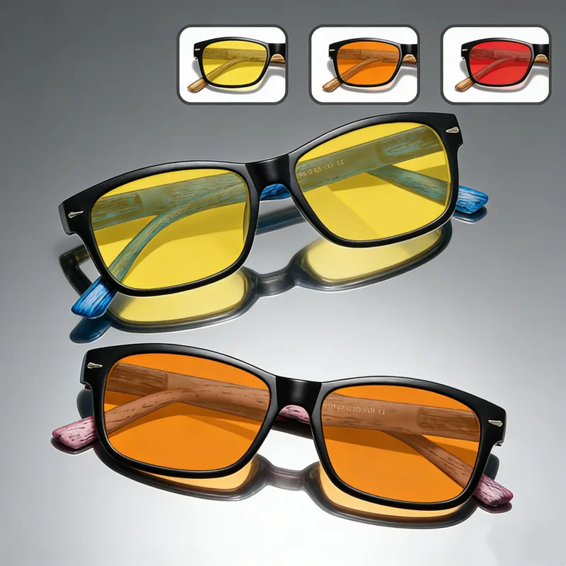 

Retro Wood Grain UV Protection Glasses Women Men Square Frame Blue Light Blocking Eyewear for Gaming Night Vision Sunglasses